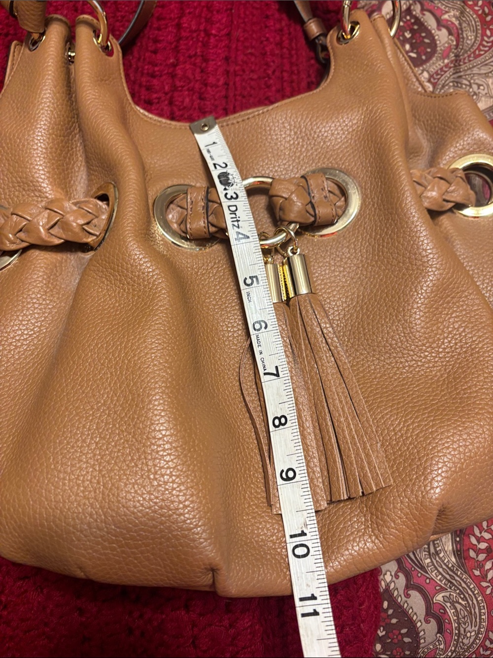Michael Kors Cognac Brown Pebbled Leather Hobo with Tassel - Picture 12 of 13